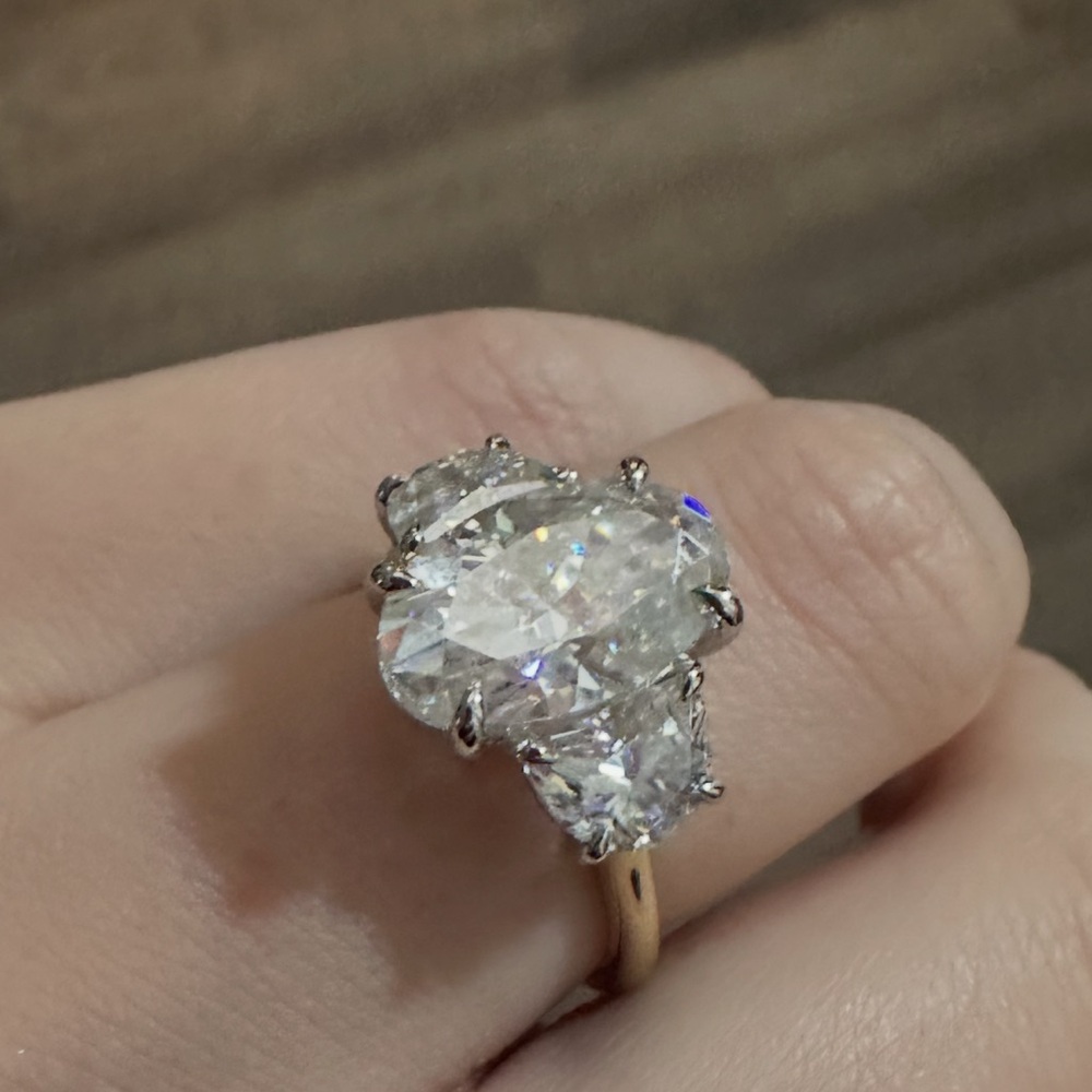 Custom Made Moissanite Three Stone Engagement Ring